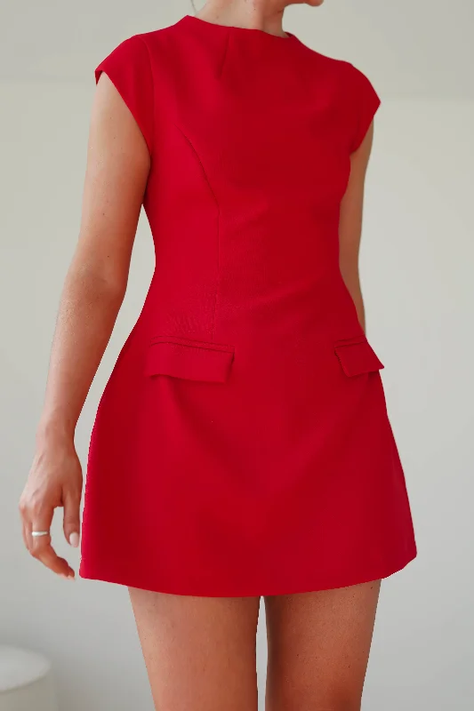 Sasha Cap Sleeve Mini Dress | Red Comfortable Fit-and-Flare Mini Dress