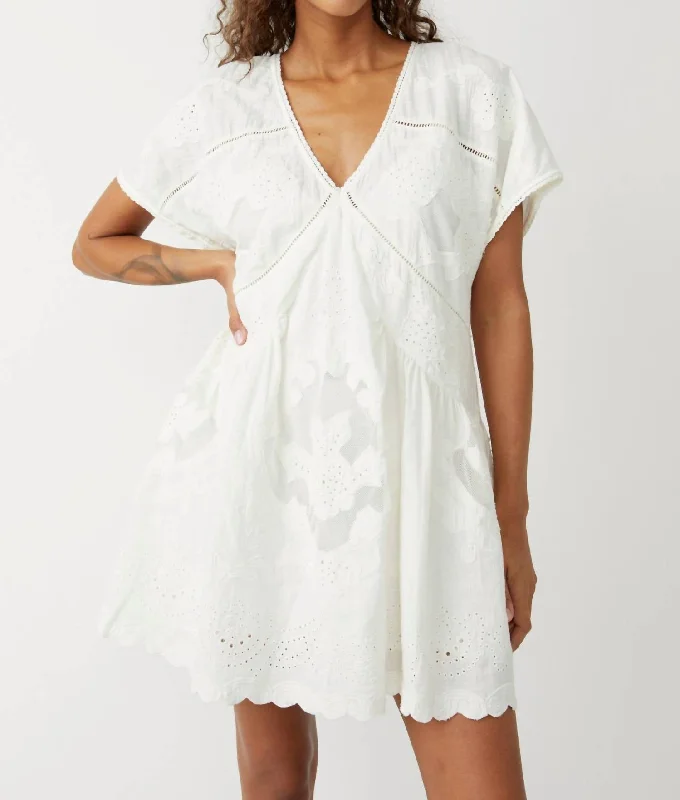 Serenity Mini Dress In White Cozy Ruched Mini Dress