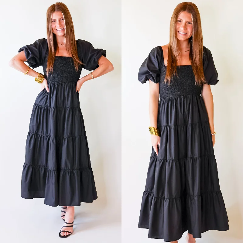 Santorini Sunshine Short Balloon Sleeve Maxi Dress in Black Stylish Boho Chic Maxi Dress Santorini Sunshine Short Balloon Sleeve Maxi Dress in Black Stylish Boho Chic Maxi Dress