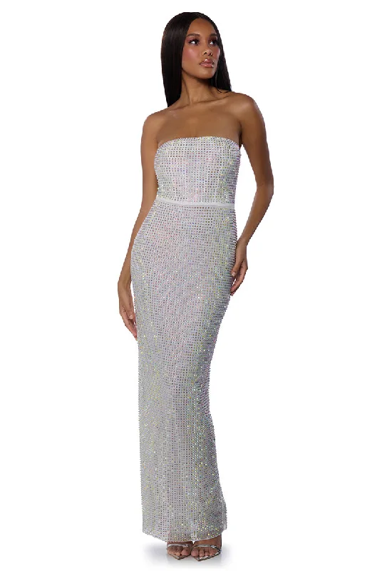 SLEEK AND SEXY RHINESTONE MAXI DRESS Stylish Maxi Dress with Pleats