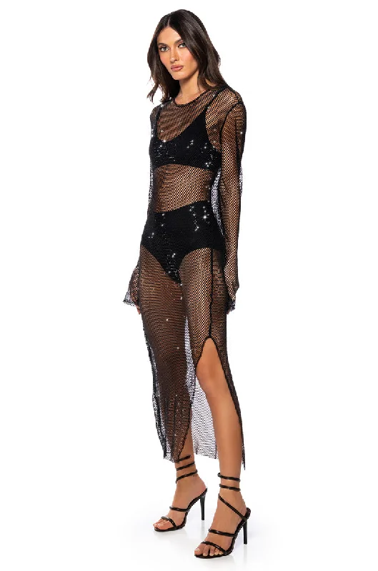 STAR OF THE NIGHT MESH LONGSLEEVE MAXI DRESS IN BLACK Comfortable Maxi Dress with Sleeves STAR OF THE NIGHT MESH LONGSLEEVE MAXI DRESS IN BLACK Comfortable Maxi Dress with Sleeves