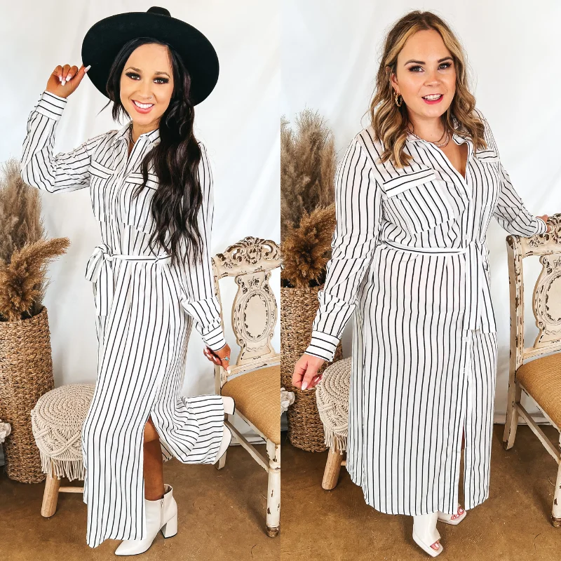 Dreaming of You Striped Button Up Maxi Dress in White Elegant Silk Maxi Dress