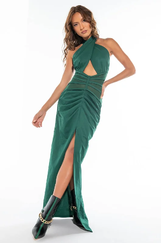 SUCH A LOOK MAXI DRESS WITH MESH WAIST Cozy Knitted Maxi Dress