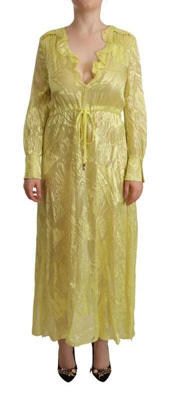 Sunshine Silk Blend Maxi Dress - Long Sleeves & Plunge Cozy Open-Back Maxi Dress