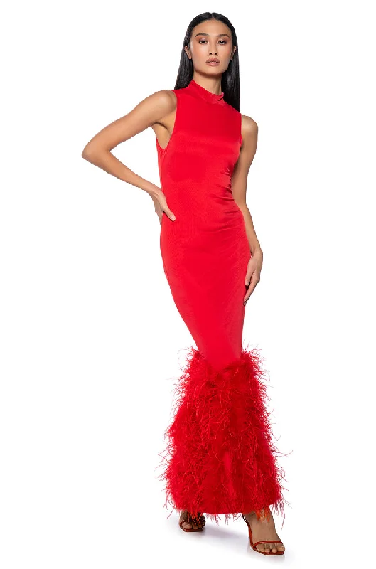 THE MOMENT MESH FEATHER MAXI DRESS Trendy Button Front Maxi Dress