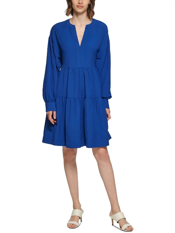 Womens A-Line Tie Waist Mini Dress Cozy Knit Mini Dress