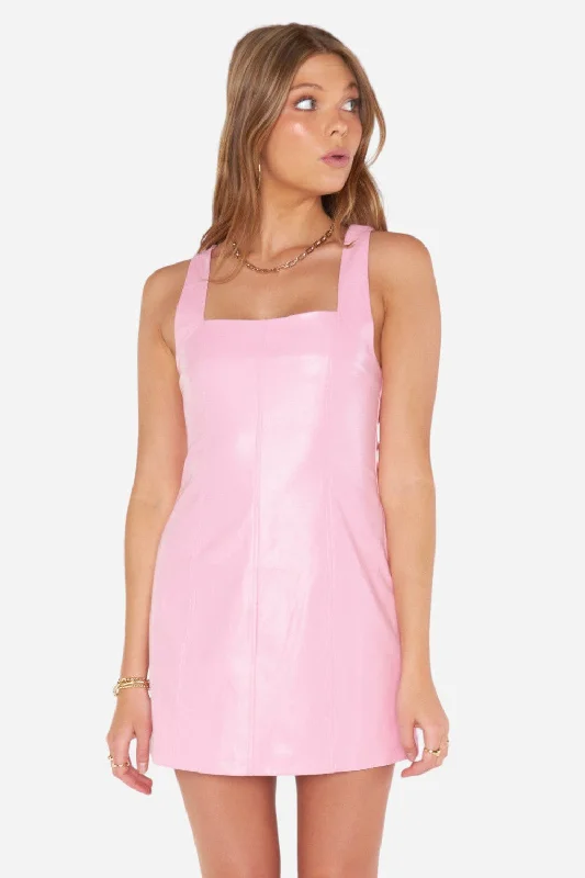 Show Me Your Mumu Woods Mini Dress in Pink Faux Leather Trendy Tie-Dye Mini Dress