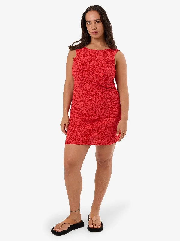 Zinnia Xavier Bias Mini Dress - Flame Red Elegant Lace Mini Dress