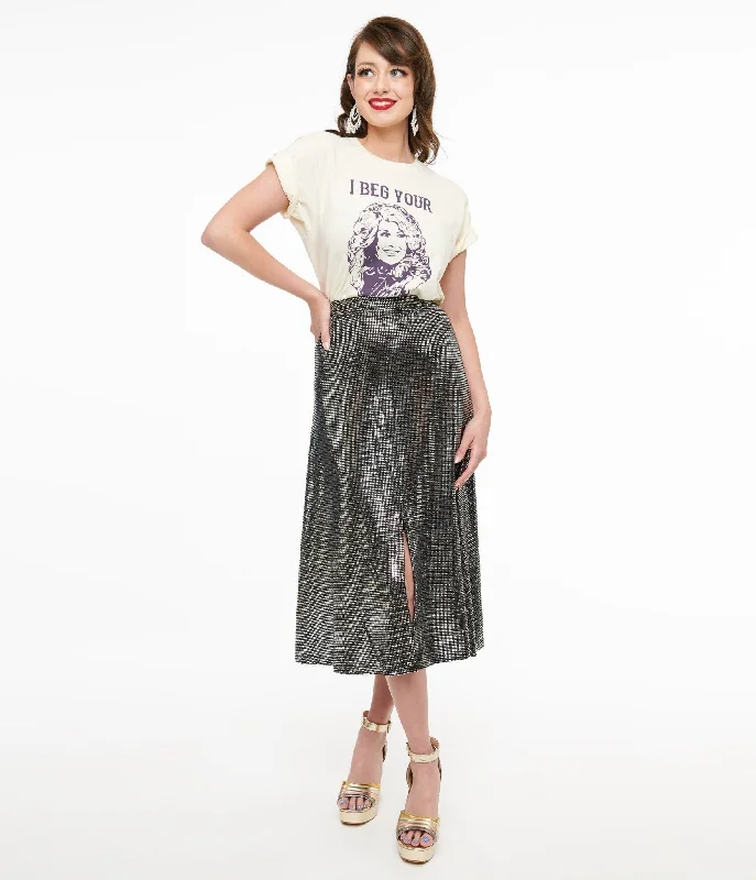 1970s Silver Boogie Night Midi Skirt cashmere skirt fine