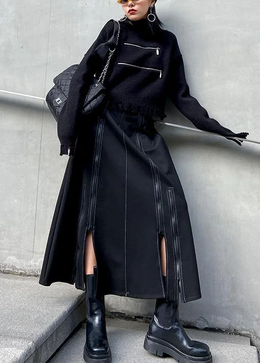A-line skirt women's high waist mid length winter fashion black skirt cotton skirt soft A-line skirt women's high waist mid length winter fashion black skirt cotton skirt soft