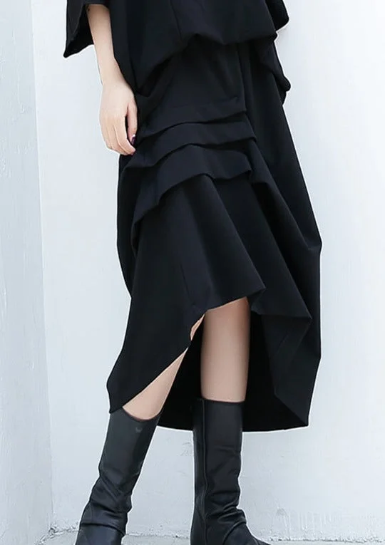 black casual cotton blended skirts loose one side drawstring elastic waist aline skirts relaxed fit skirt black casual cotton blended skirts loose one side drawstring elastic waist aline skirts relaxed fit skirt