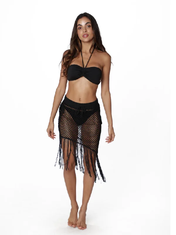 Fishnet Skirt with asymmetrical fringe bottom denim skirt durable