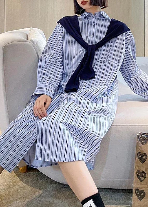 Blue Stripe Long Patchwork Cape Design Loose Shirt Skirt boho skirt vibe
