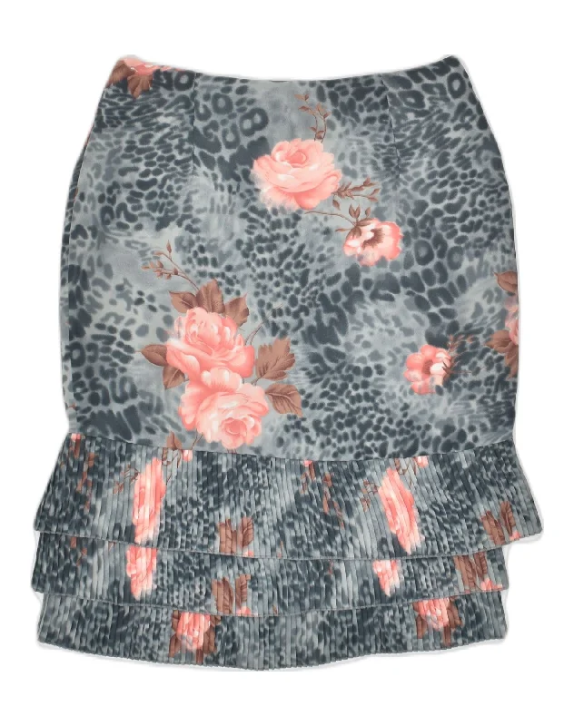 BLUNAUTA Womens Tiered Skirt IT 40 Small W28  Grey Floral Polyester wool skirt breathable