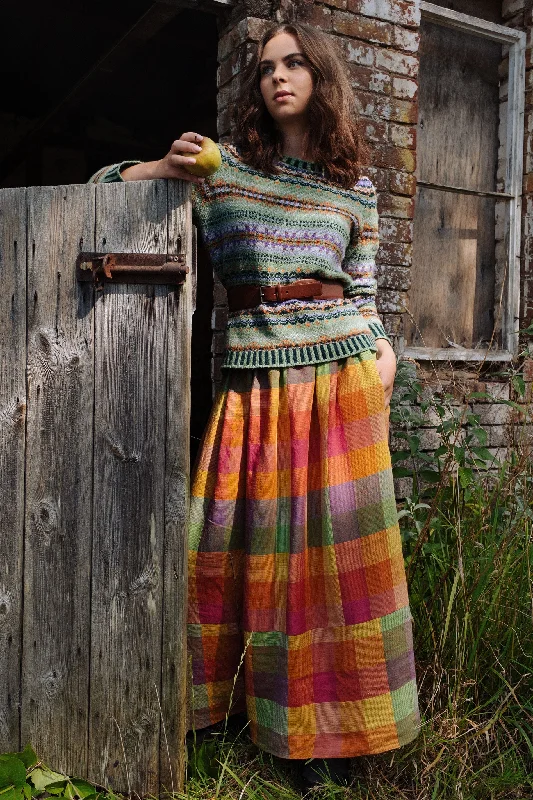 Bobbie Skirt in Rainbow Irish Linen Check seamless skirt comfort