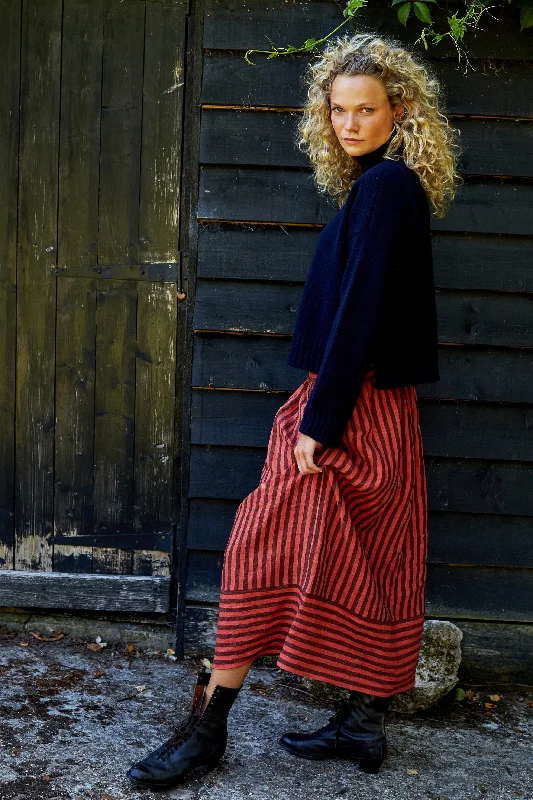 Bobbie Skirt in Cinnamon Striped Irish Linen ribbed skirt waist