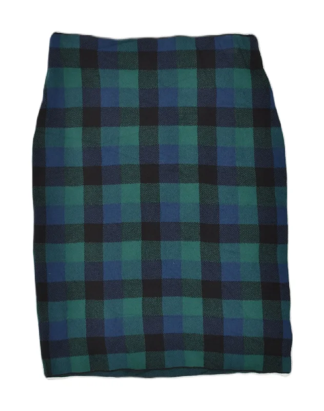 CHAPS Womens Pencil Skirt UK 12 Medium W30  Blue Check Cotton denim skirt casual