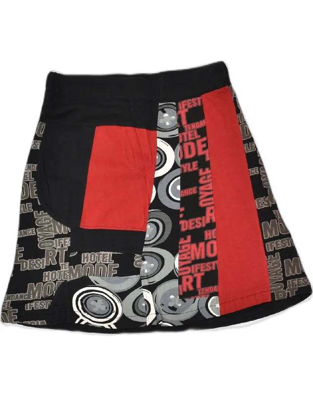 DESIGUAL Womens Graphic A-Line Skirt Small W28 Black chiffon skirt airy