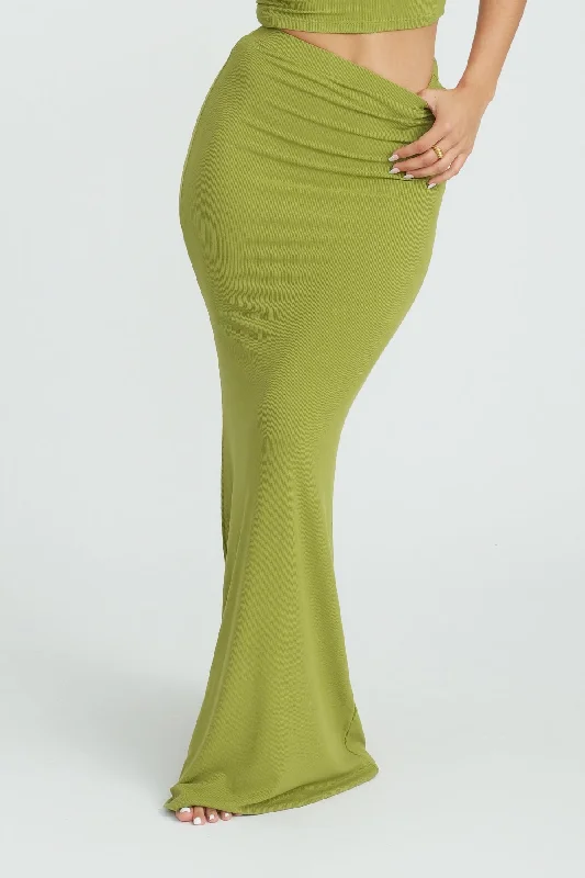 Dom Maxi Skirt- Moss leather skirt sleek