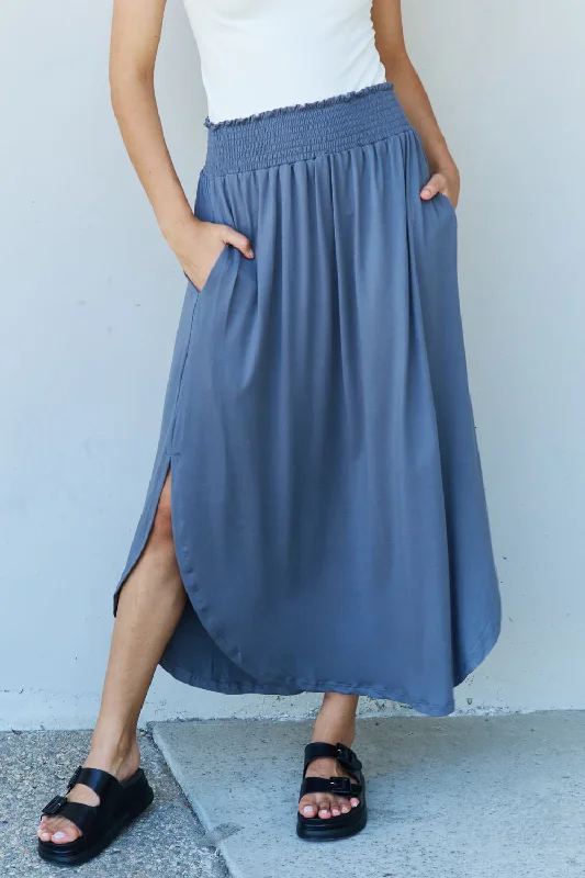 Comfort Princess High Waist Scoop Hem Maxi Skirt in Dusty Blue slim fit skirt