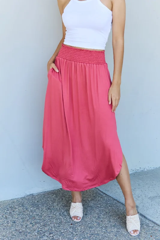 Comfort Princess High Waist Scoop Hem Maxi Skirt in Hot Pink seamless skirt comfort