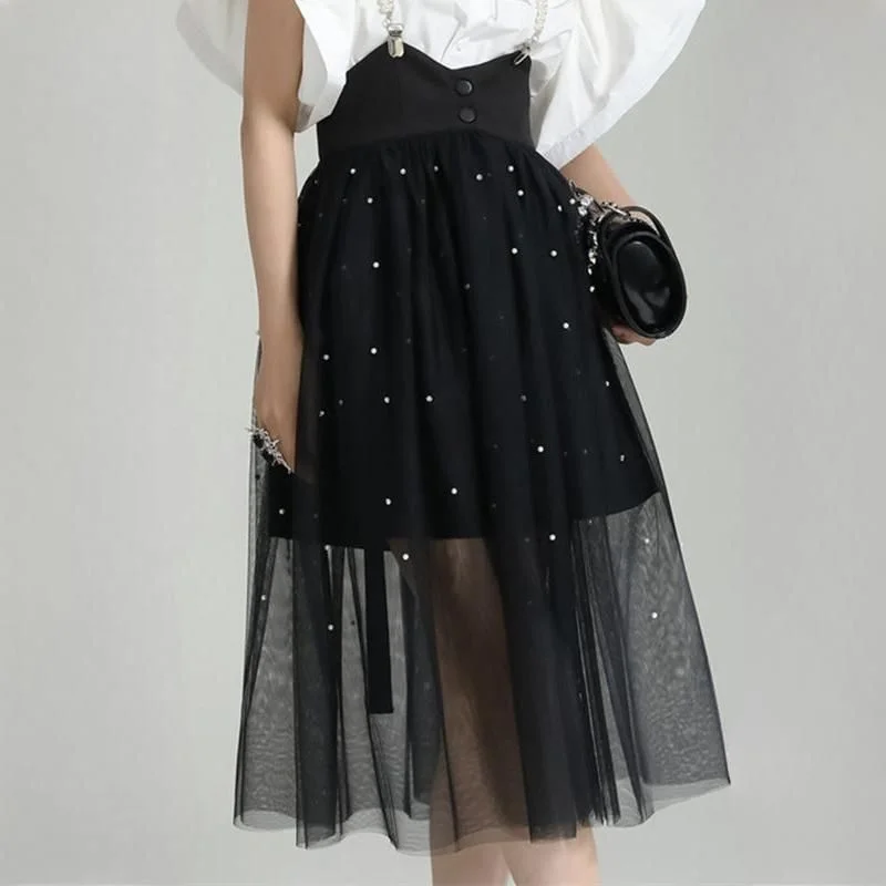 Elegant Black Dot Mesh Half-Body Skirt corduroy skirt cozy