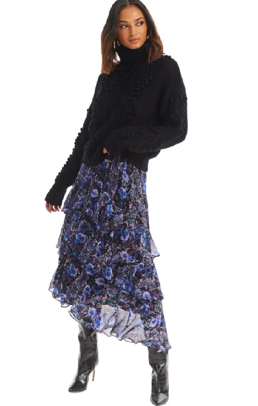 Ella Midi Skirt in Fall Florals velvet skirt luxurious