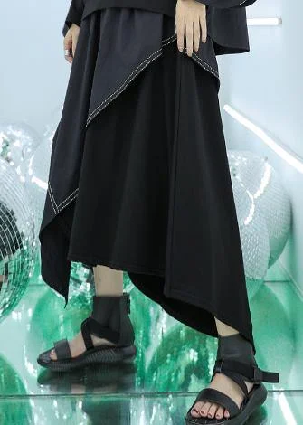 French black asymmetric elastic waist skirt maxi skirt elegant