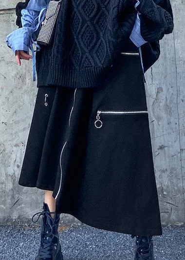 Handmade black cotton quilting clothes asymmetric cotton robes zippered skirts pencil skirt chic Handmade black cotton quilting clothes asymmetric cotton robes zippered skirts pencil skirt chic