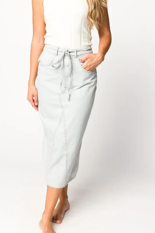 Ellie Light Washed Denim Midi Skirt in Light Denim silk skirt smooth