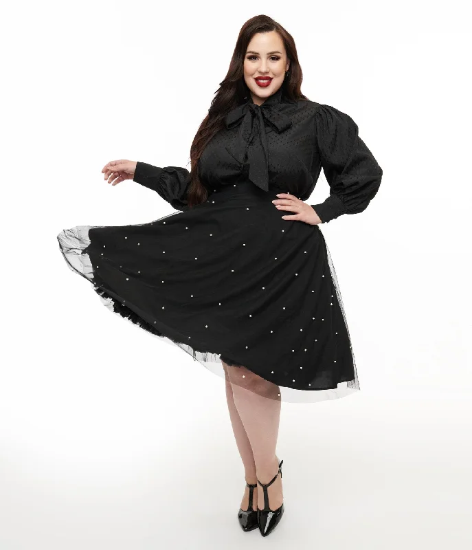 Magnolia Place Plus Size Black & Faux Pearl Sally Swing Skirt velvet skirt luxury