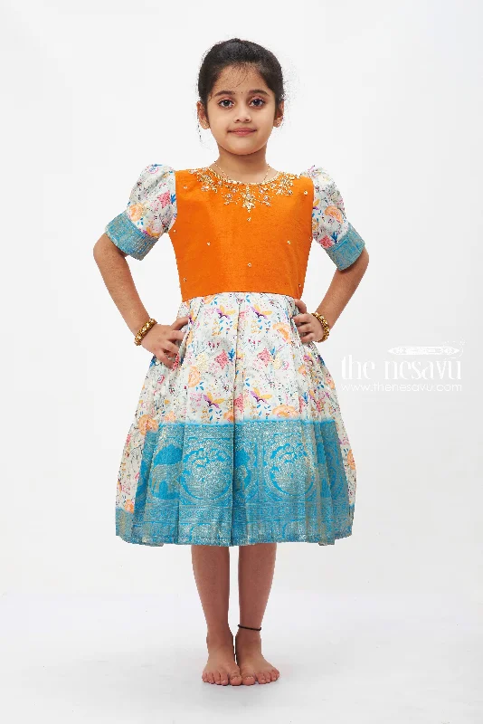 Autumn Ember Silk Frock with Floral Bloom Skirt for Girls linen skirt light
