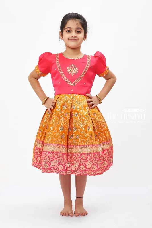 Pink Passion Silk Frock with Embroidered Terracotta Skirt for Girls corduroy skirt durable