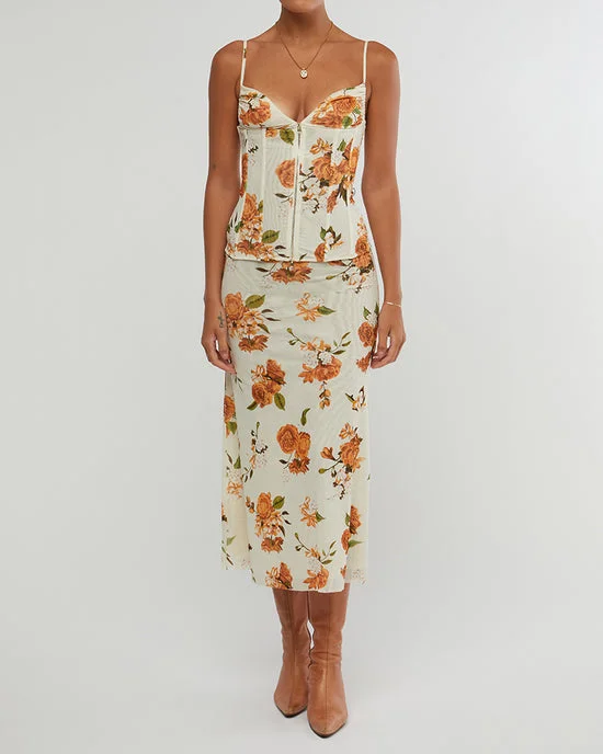 Neutral Floral Midi Skirt silk skirt sleek