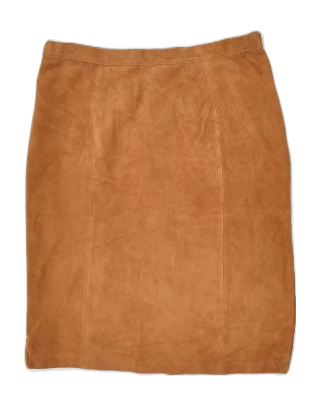 OMBRALUCE Womens Suede Straight Skirt IT 48 XL W30 Brown Suede lace skirt romantic