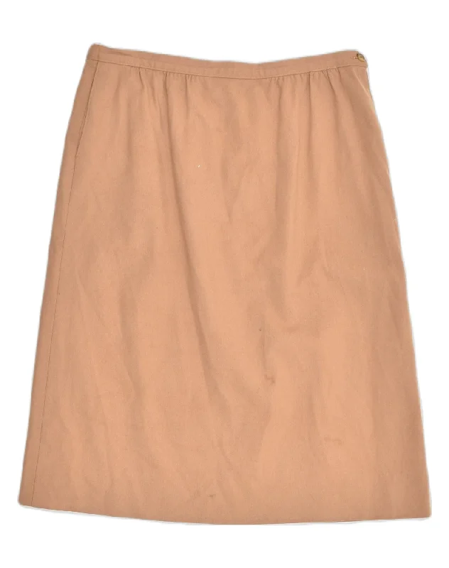 PENDLETON Womens A-Line Skirt UK 16 Large W33  Beige Virgin Wool leather skirt bold