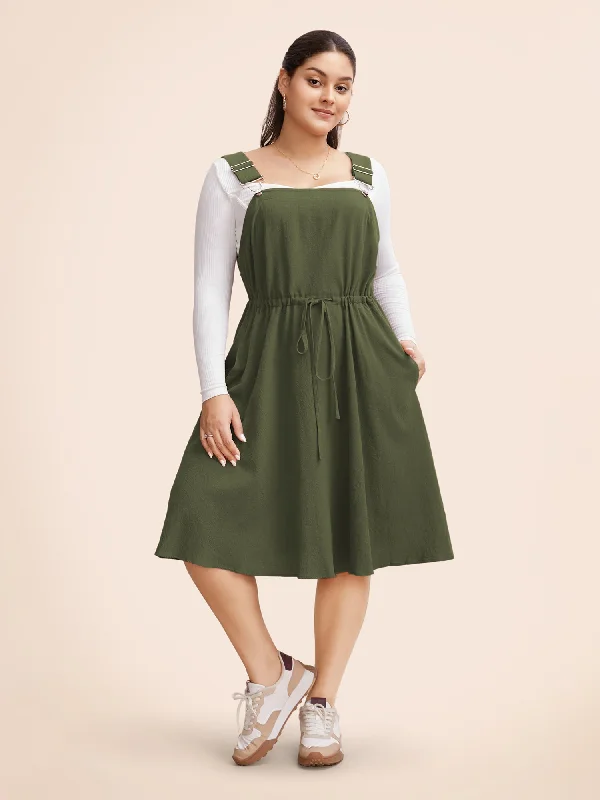 Plain Drawstring Pocket Metal Detail Suspender Skirt velvet skirt sumptuous