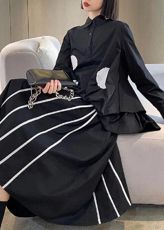 Plus Size Black Striped High Waist A Line Summer Skirts summer skirt style