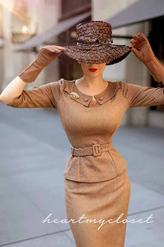 Scarlet suit - vintage 1950s suit with pencil skirt chiffon skirt lightweight