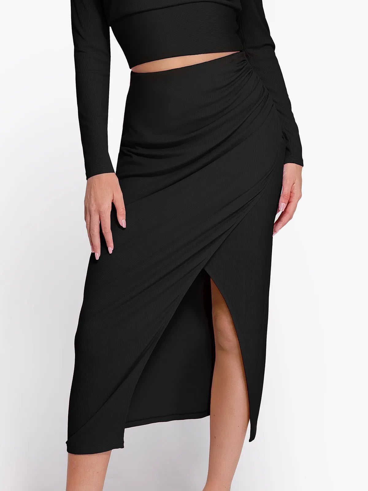 Shapewear Rib Modal Built In Sculpting Midi Wrap Skirt chiffon skirt lightweight