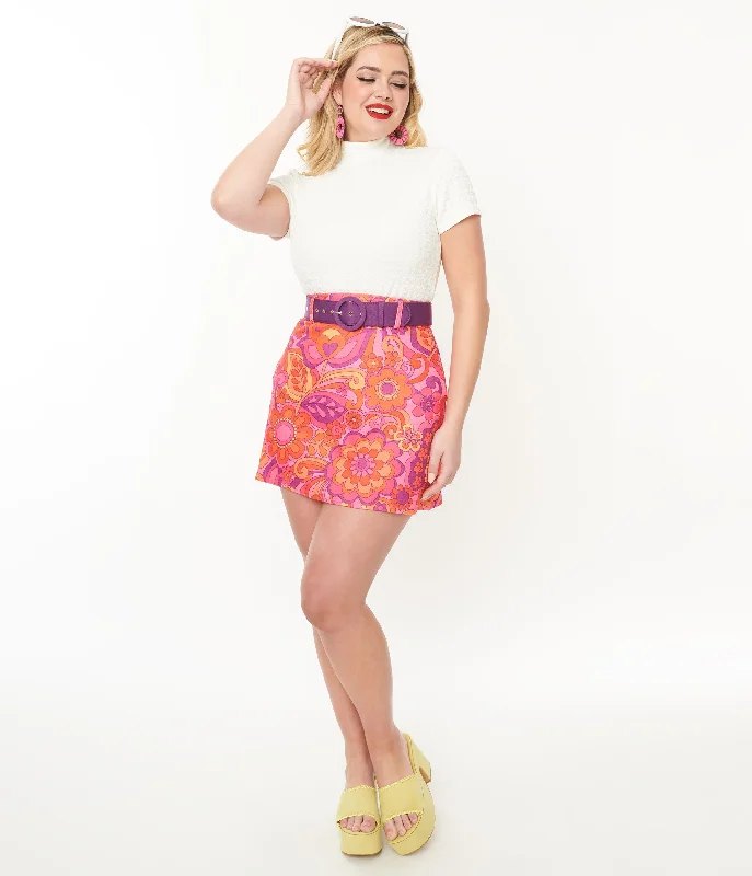 Smak Parlour Hot Pink Mod Floral Easy Does It Mini Skirt wrap skirt elegant