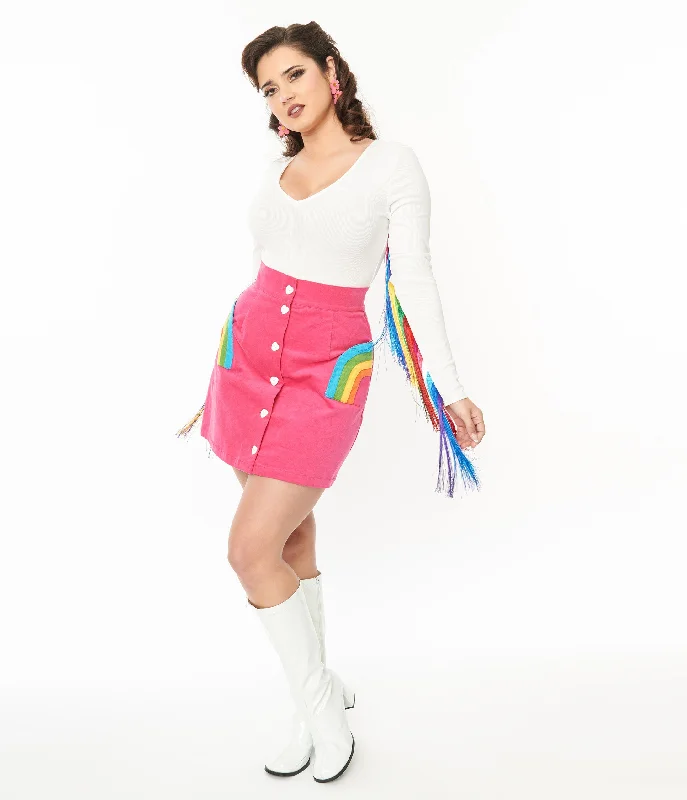 Smak Parlour Hot Pink & Rainbow Match Game Mini Skirt elastic waist skirt