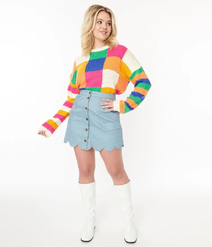 Smak Parlour 1970s Light Wash Denim Campus Mini Skirt cashmere skirt rich