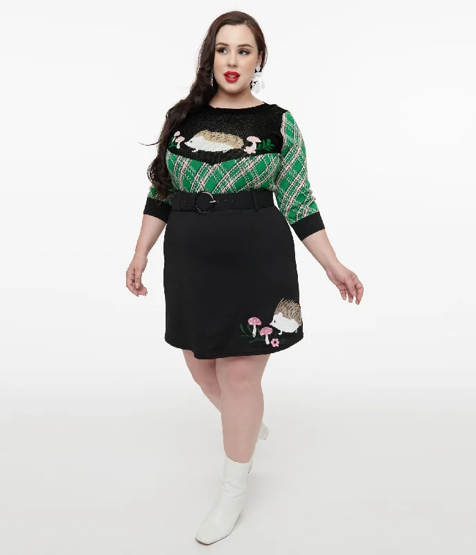 Smak Parlour Plus Size 1960s Black Hedgehog Embroidered Easy Does It Mini Skirt corduroy skirt cozy Smak Parlour Plus Size 1960s Black Hedgehog Embroidered Easy Does It Mini Skirt corduroy skirt cozy