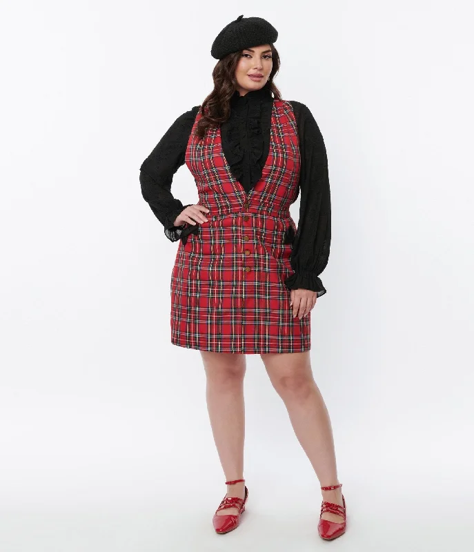 Smak Parlour Red Plaid Pinafore Skirt wool skirt thick