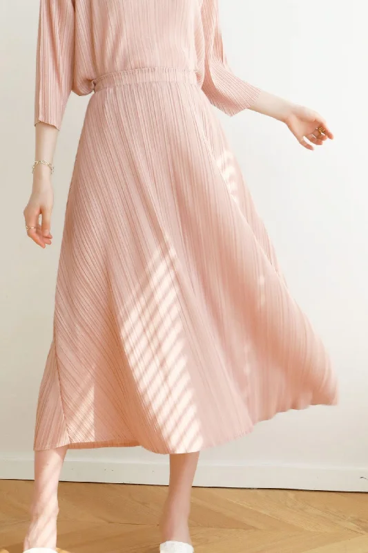 Solid Color Full Pleated High Waist Skirt silk skirt luxurious