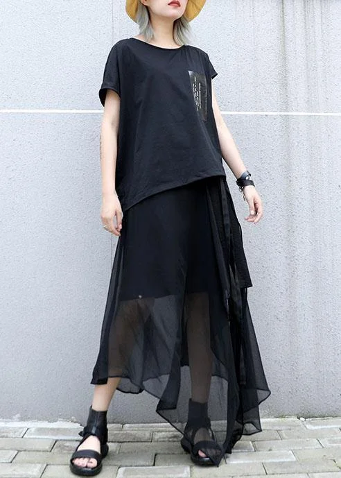 Style black chiffon quilting skirts asymmetric hem Traveling summer skirt tulle skirt dreamy