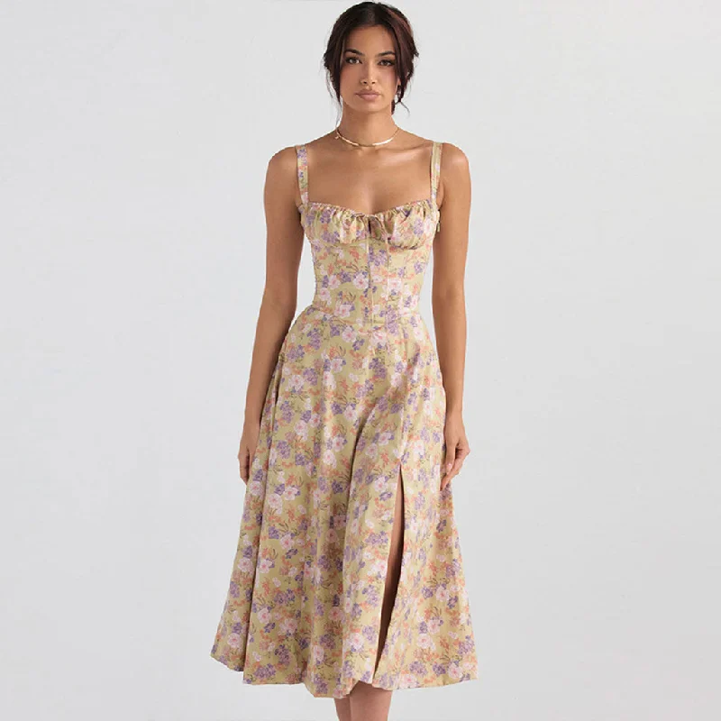 Floral Printed Crop Top and Classic Tiered Ruffle Skirt Matching Set linen skirt airy