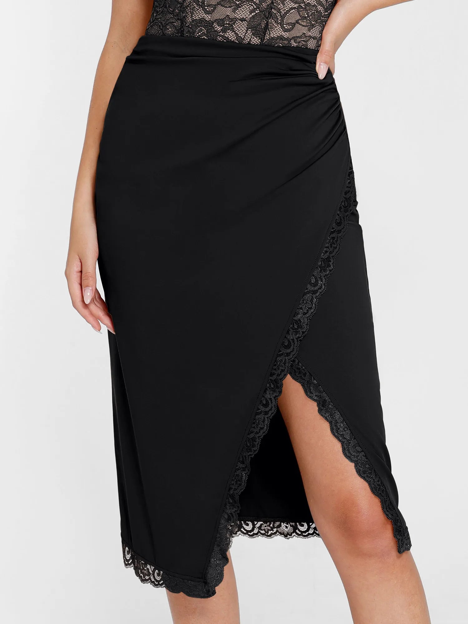 Shapewear Slimming Lace Trim Midi Wrap Skirt cashmere skirt plush