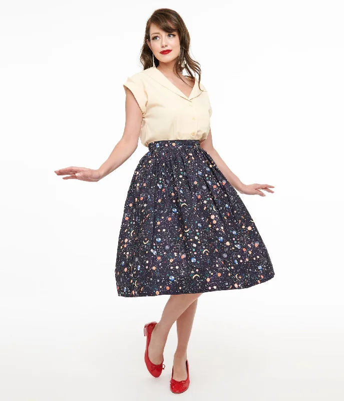 Unique Vintage Space Print Gellar Swing Skirt lightweight skirt design
